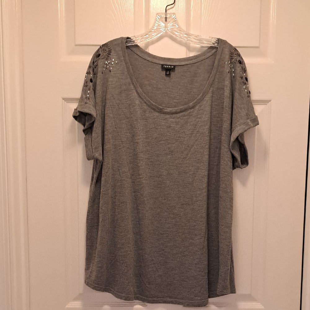 Torrid Gray Short Sleeve Top with Embellishments